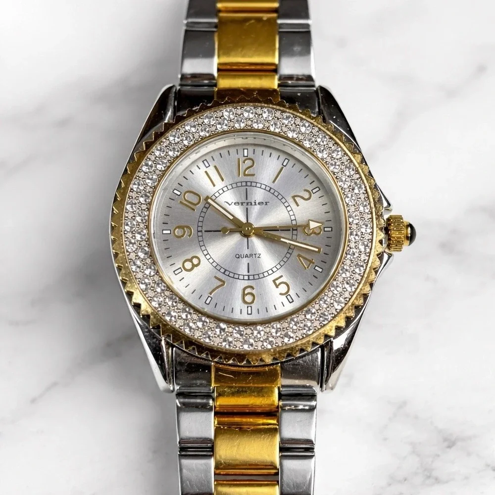 Vernier Quartz Two-Tone‎ Stainless Steel Watch Crystal Bezel Unisex UNTESTED